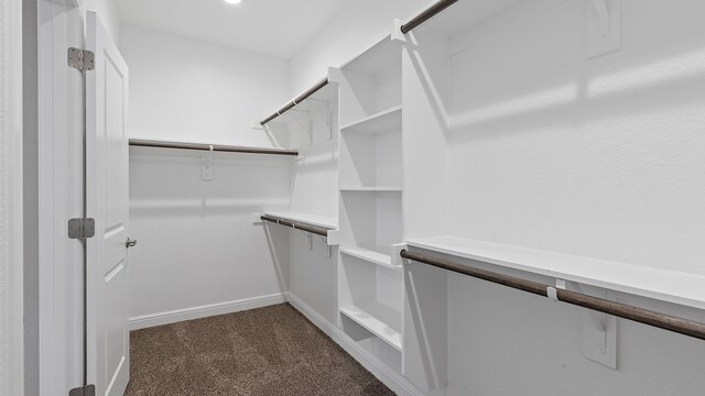 spacious closet featuring dark carpet