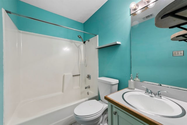 full bathroom with vanity, shower / bath combination, and toilet