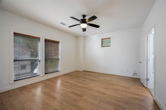 unfurnished room featuring ceiling fan and light hardwood / wood-style floors