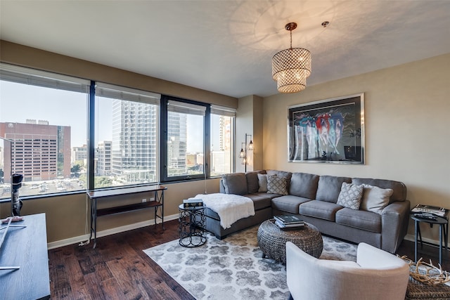 living room featuring dark hardwood / wood-style floors