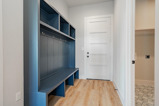 mudroom with hardwood / wood-style flooring