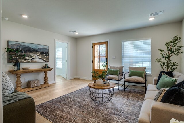 living room featuring light wood-type flooring