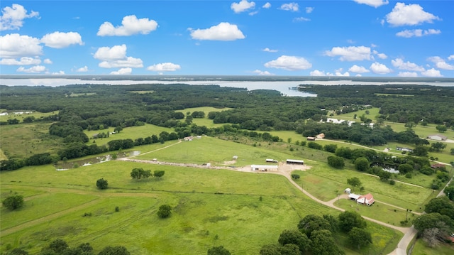 birds eye view of property featuring a rural view and a water view