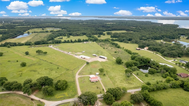 aerial view featuring a water view and a rural view