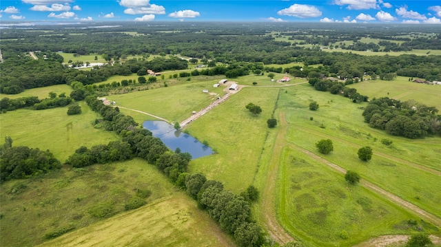 aerial view featuring a rural view and a water view