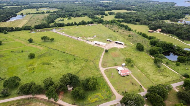 bird's eye view with a water view and a rural view