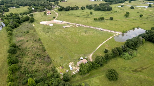 aerial view featuring a water view and a rural view