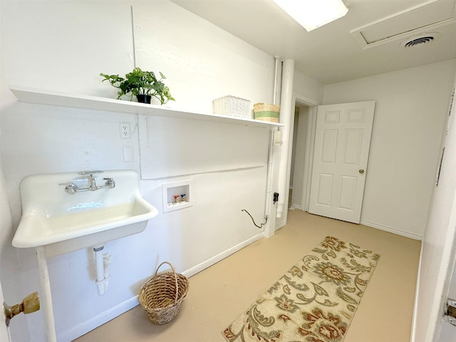 laundry room featuring sink and washer hookup