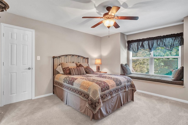 bedroom featuring carpet floors and ceiling fan