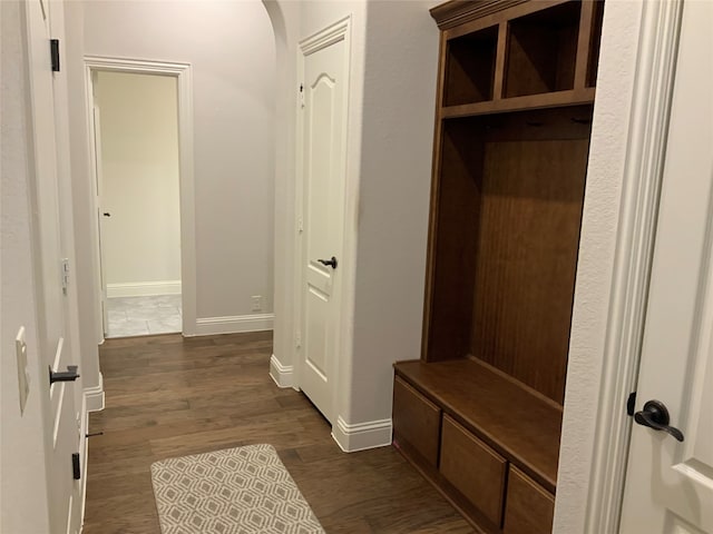 mudroom featuring dark hardwood / wood-style floors