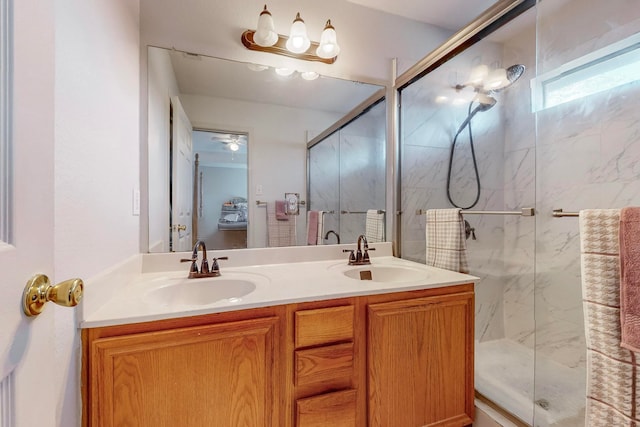 bathroom with vanity and walk in shower