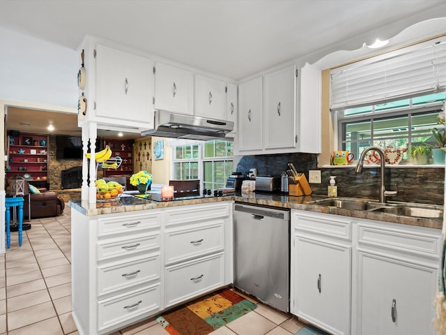 kitchen featuring dishwasher, white cabinetry, sink, and extractor fan