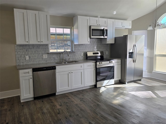 kitchen with white cabinets, sink, tasteful backsplash, dark hardwood / wood-style flooring, and stainless steel appliances