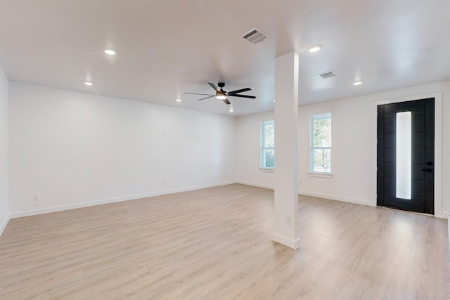 interior space featuring ceiling fan and light hardwood / wood-style floors