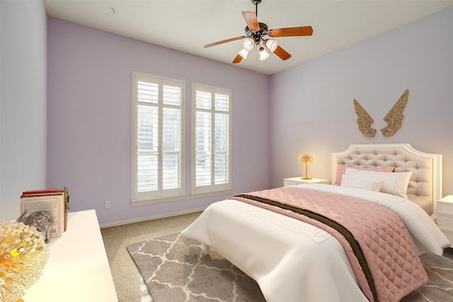 bedroom featuring carpet flooring and ceiling fan