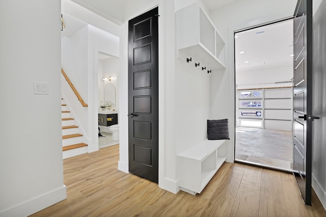 mudroom featuring light wood-type flooring