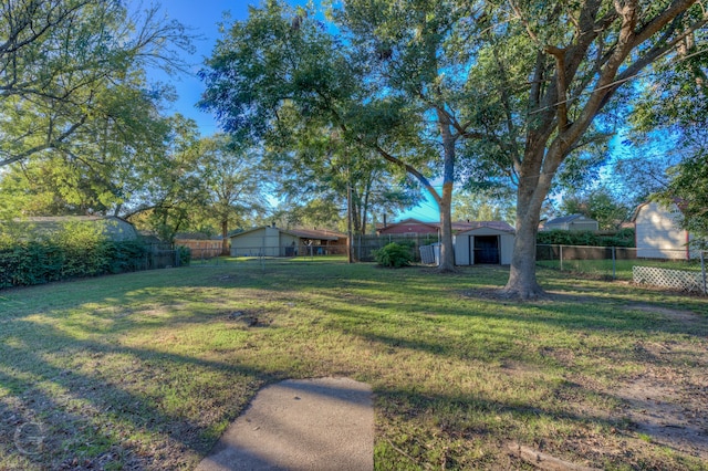 view of yard with a storage shed