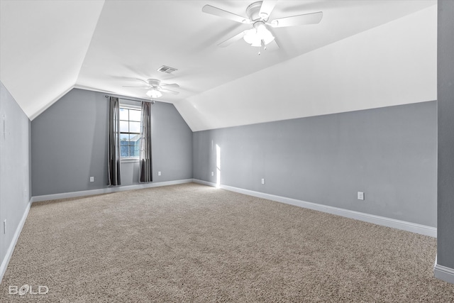 bonus room featuring carpet, ceiling fan, and lofted ceiling