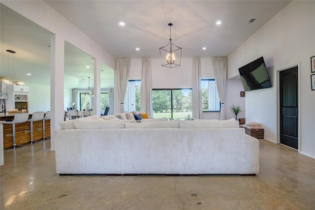 living room with a chandelier