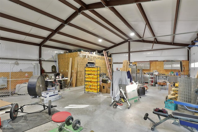 garage featuring a workshop area