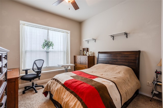 bedroom featuring ceiling fan and carpet flooring