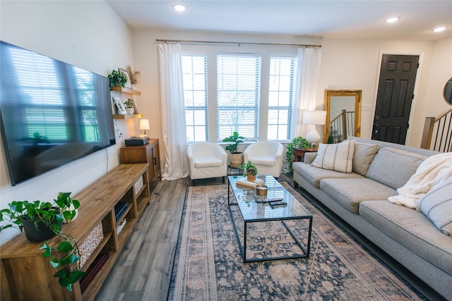 living room with hardwood / wood-style floors