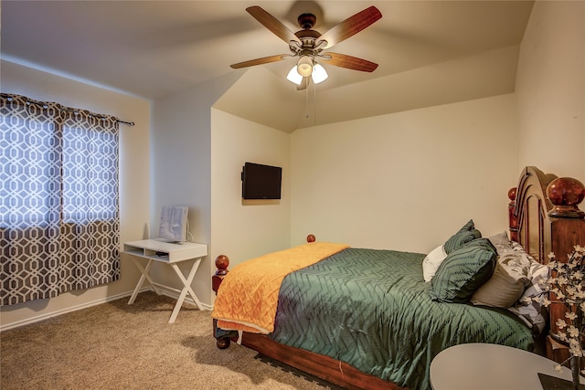 bedroom featuring ceiling fan and carpet floors