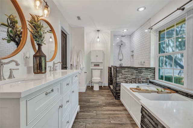 bathroom featuring wood finished floors, visible vents, a wealth of natural light, and a sink