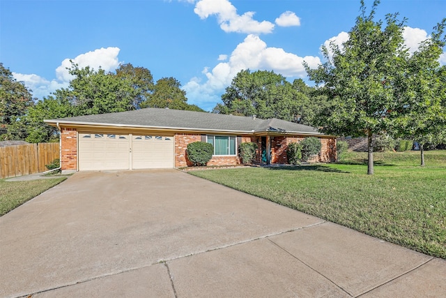 ranch-style house with a front yard and a garage