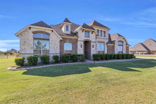 french country home featuring a front lawn