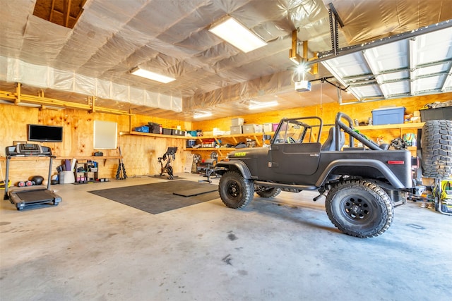 garage with a garage door opener