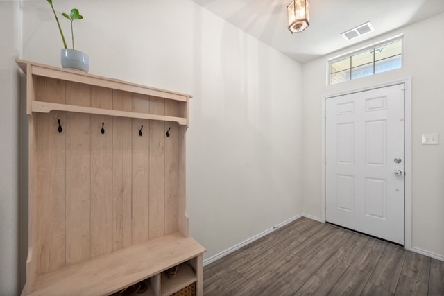 mudroom with hardwood / wood-style floors