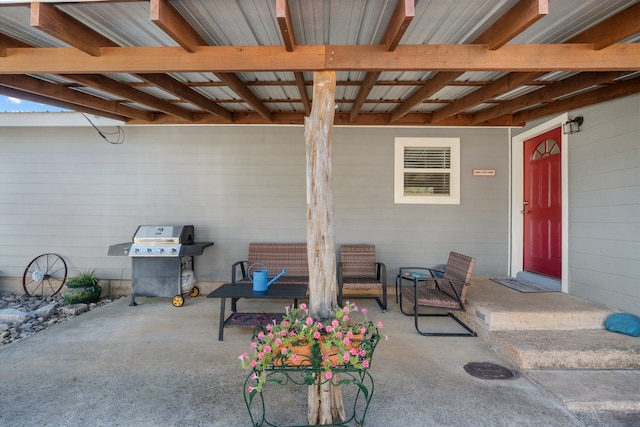 view of patio / terrace featuring an outdoor living space and area for grilling