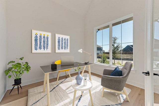 home office with light wood-type flooring