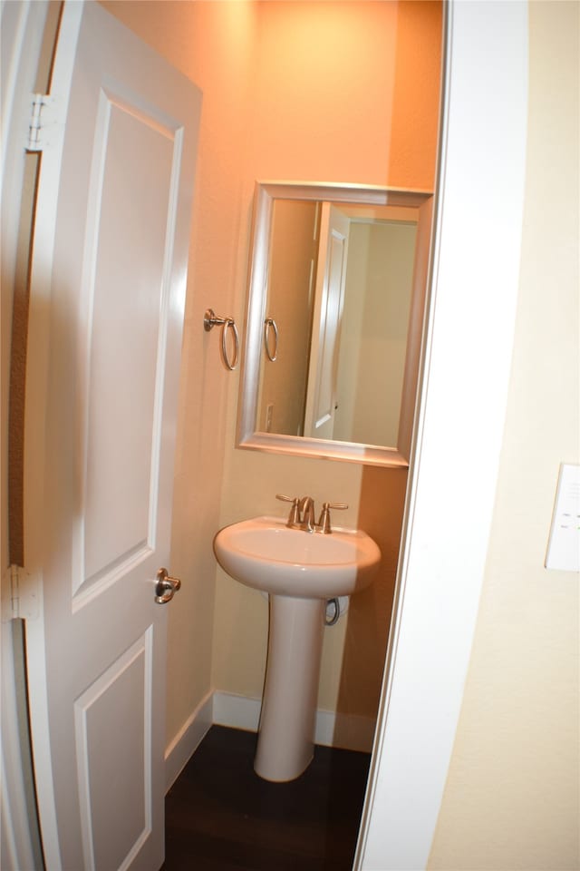 bathroom with hardwood / wood-style floors and sink