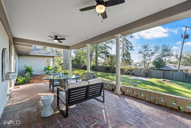 view of patio / terrace with an outdoor hangout area and ceiling fan