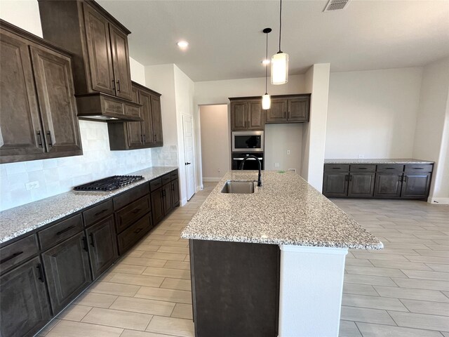 bathroom with vanity, separate shower and tub, and tile patterned flooring