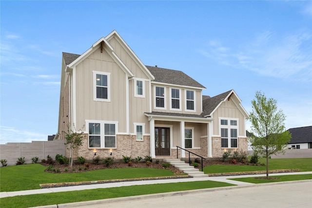 3208 Andesite Rd, Mckinney, TX 75071 - craftsman house featuring board and batten siding, roof with shingles, and french doors