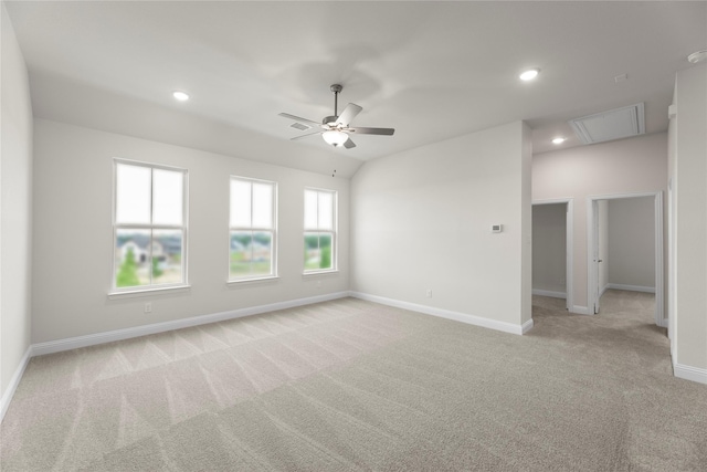 3208 Andesite Rd, Mckinney, TX 75071 - spare room featuring attic access, light colored carpet, baseboards, ceiling fan, and recessed lighting