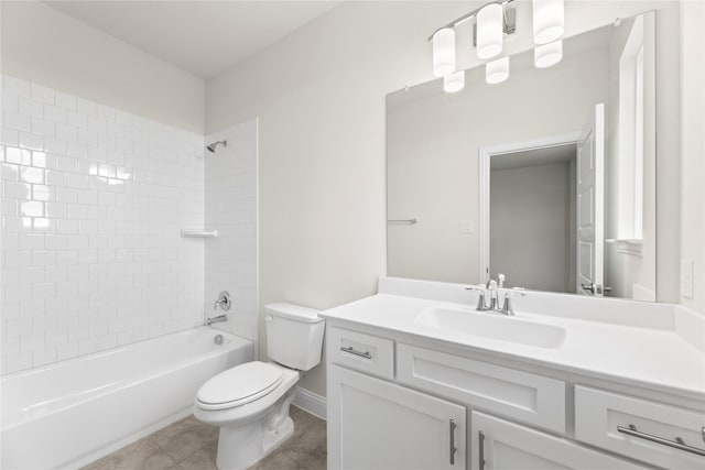 3208 Andesite Rd, Mckinney, TX 75071 - full bathroom featuring toilet, tile patterned floors, vanity, shower / bathtub combination, and baseboards