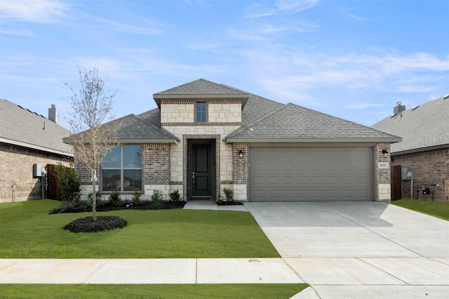 view of front facade featuring a garage and a front yard