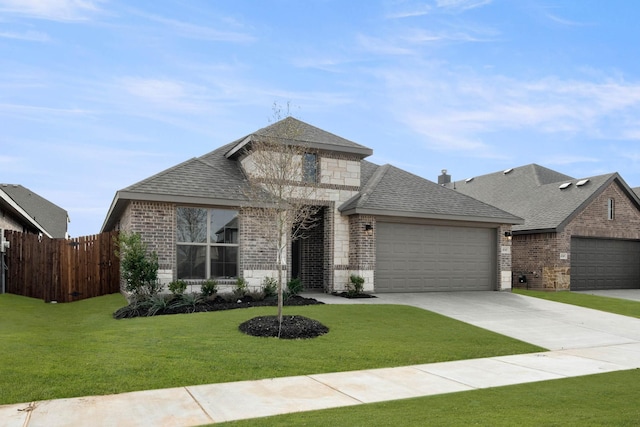 view of front facade featuring a garage and a front lawn