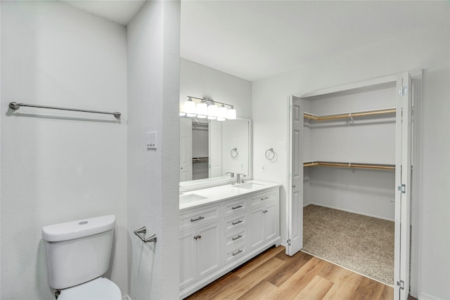 bathroom featuring vanity, wood-type flooring, and toilet