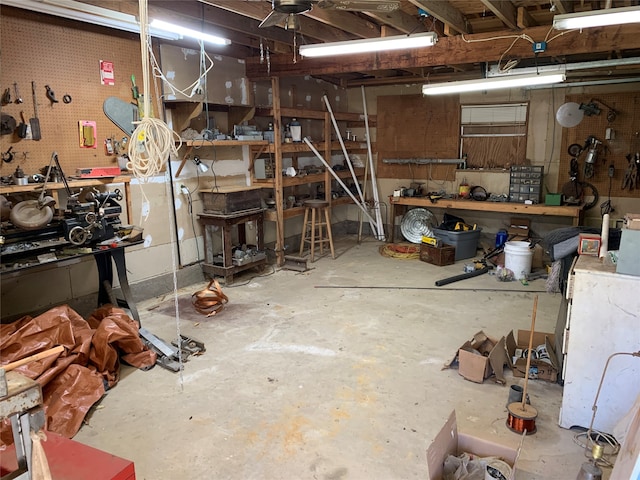 basement featuring a workshop area