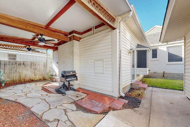 view of patio with grilling area and ceiling fan