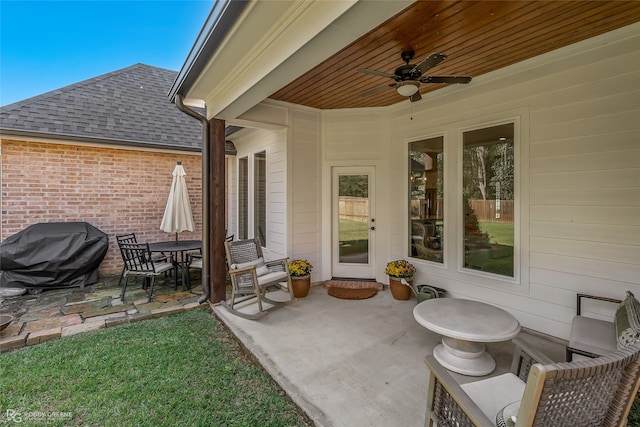 view of patio / terrace with grilling area and ceiling fan