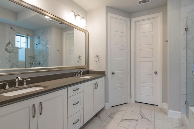 bathroom featuring vanity and walk in shower