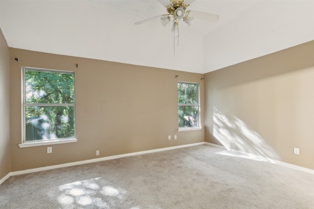 spare room featuring carpet flooring and ceiling fan