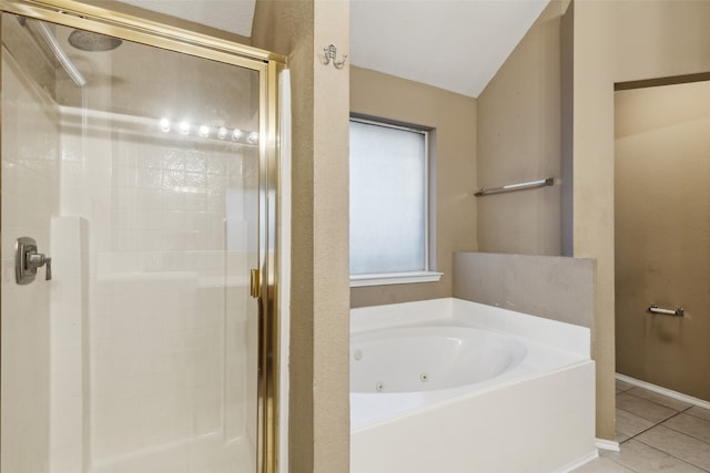 bathroom featuring shower with separate bathtub and tile patterned floors