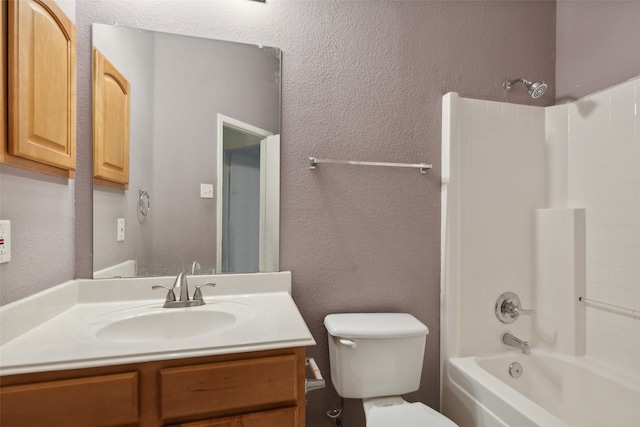 full bathroom with vanity, toilet, and bathing tub / shower combination